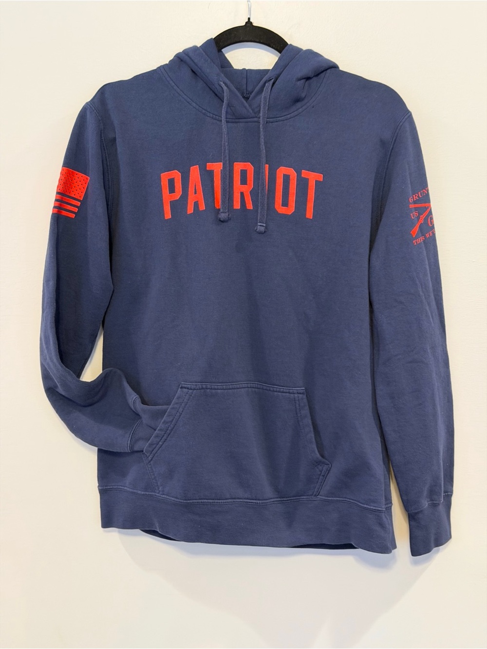 Youth Grunt Style Navy Hoodie w/ Orange PATRIOT Lettering Back says 0 F’s Given